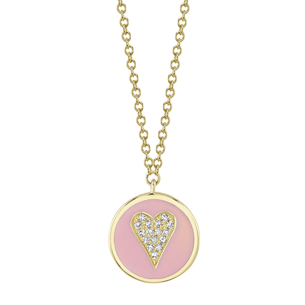 0.04Ct Diamond & Pink Enamel 14K Y/G Heart Necklace