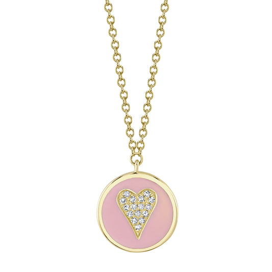 0.04Ct Diamond & Pink Enamel 14K Y/G Heart Necklace