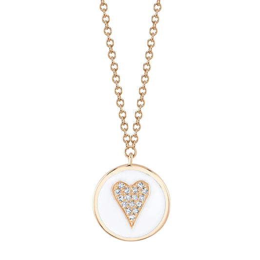 0.04Ct Diamond & White Enamel 14K R/G Heart Necklace