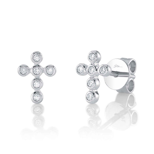 0.07Ct 14K W/G Diamond Bezel Cross Stud Earring