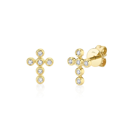 0.11Ct 14K Y/G Diamond Bezel Cross Earring