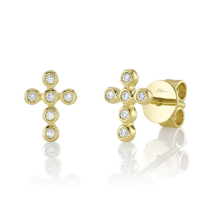 0.07Ct 14K Y/G Diamond Bezel Cross Stud Earring
