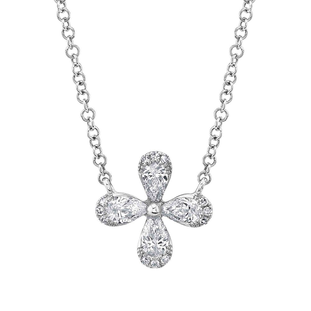 0.37Ct 14K W/G Diamond Pear Flower Necklace