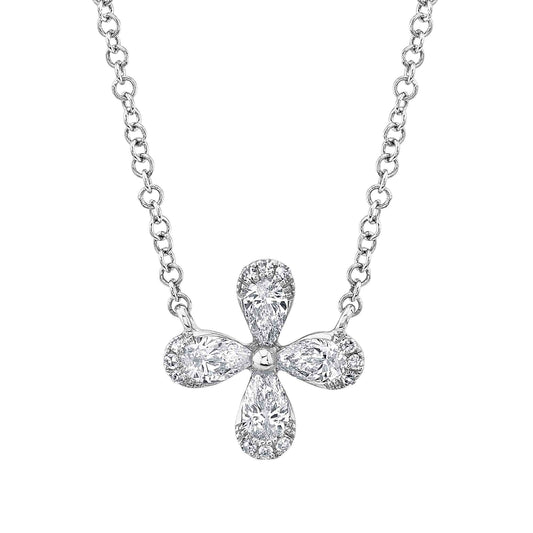 0.37Ct 14K W/G Diamond Pear Flower Necklace