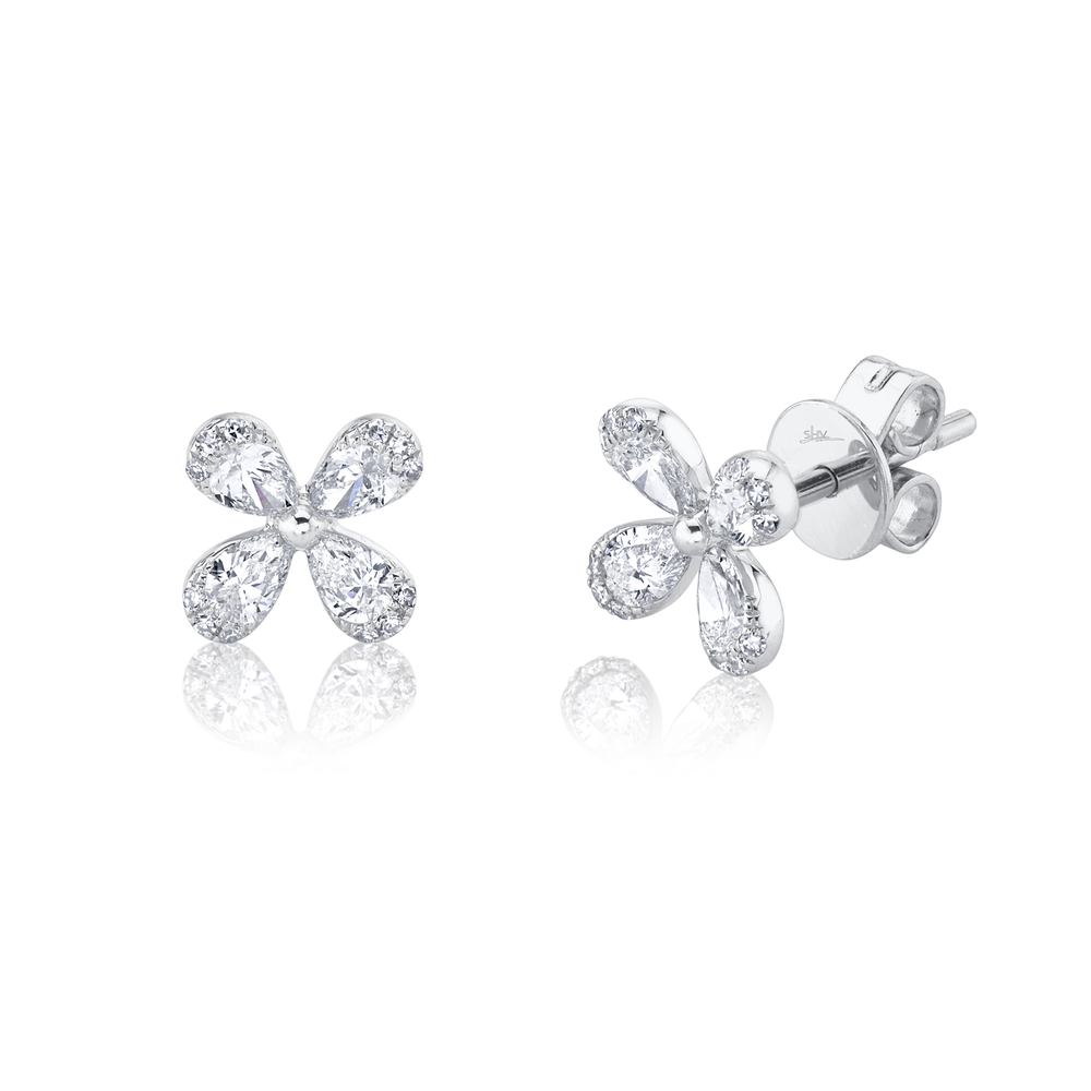 0.59Ct 14K W/G Diamond Pear Flower Stud Earring
