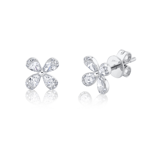 0.59Ct 14K W/G Diamond Pear Flower Stud Earring