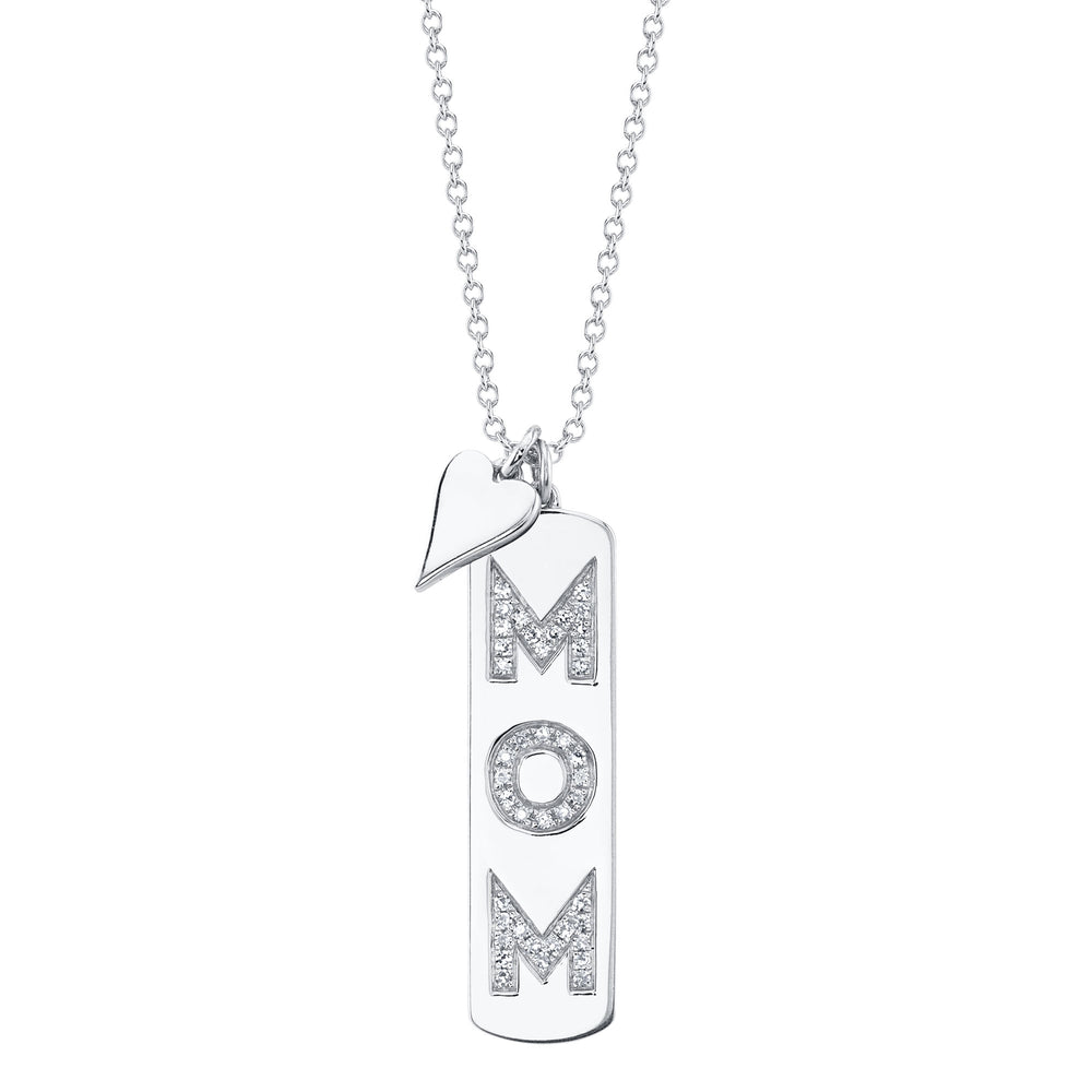 0.10Ct 14K W/G Diamond "Mom" Heart Necklace