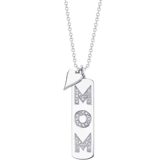 0.10Ct 14K W/G Diamond "Mom" Heart Necklace