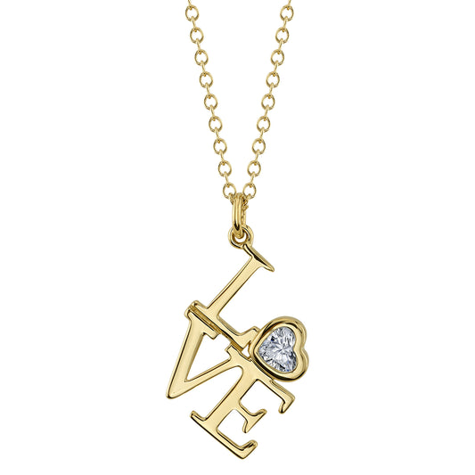 0.11Ct 14K Y/G Diamond Bezel "Love" Necklace