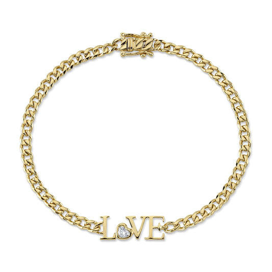 0.13Ct 14K Y/G Diamond Bezel "Love" Bracelet