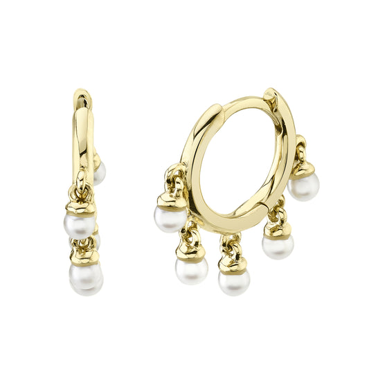 14K Y/G Cultured Pearl Huggie Earring