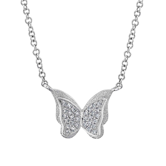 0.06Ct 14K W/G Diamond Butterfly Necklace