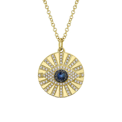 0.23Ct Black & White Diamond & 0.15Ct Blue Sapphire 14K Y/G Eye Necklace
