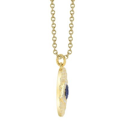 0.23Ct Black & White Diamond & 0.15Ct Blue Sapphire 14K Y/G Eye Necklace