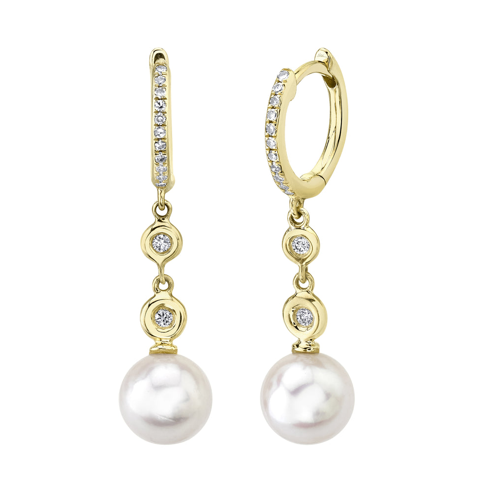 0.11Ct 14K Y/G Diamond & Cultured Pearl Earring