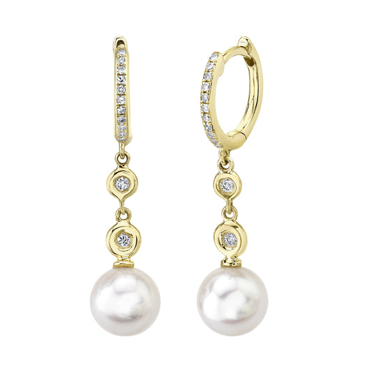 0.11Ct 14K Y/G Diamond & Cultured Pearl Earring