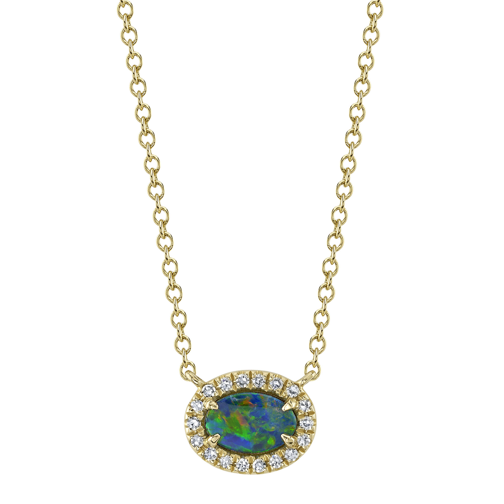 0.05Ct Diamond & 0.33Ct Opal 14K Y/G Necklace