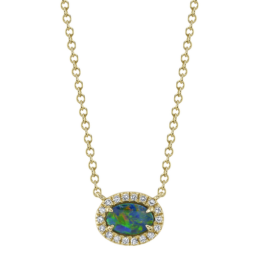 0.05Ct Diamond & 0.33Ct Opal 14K Y/G Necklace