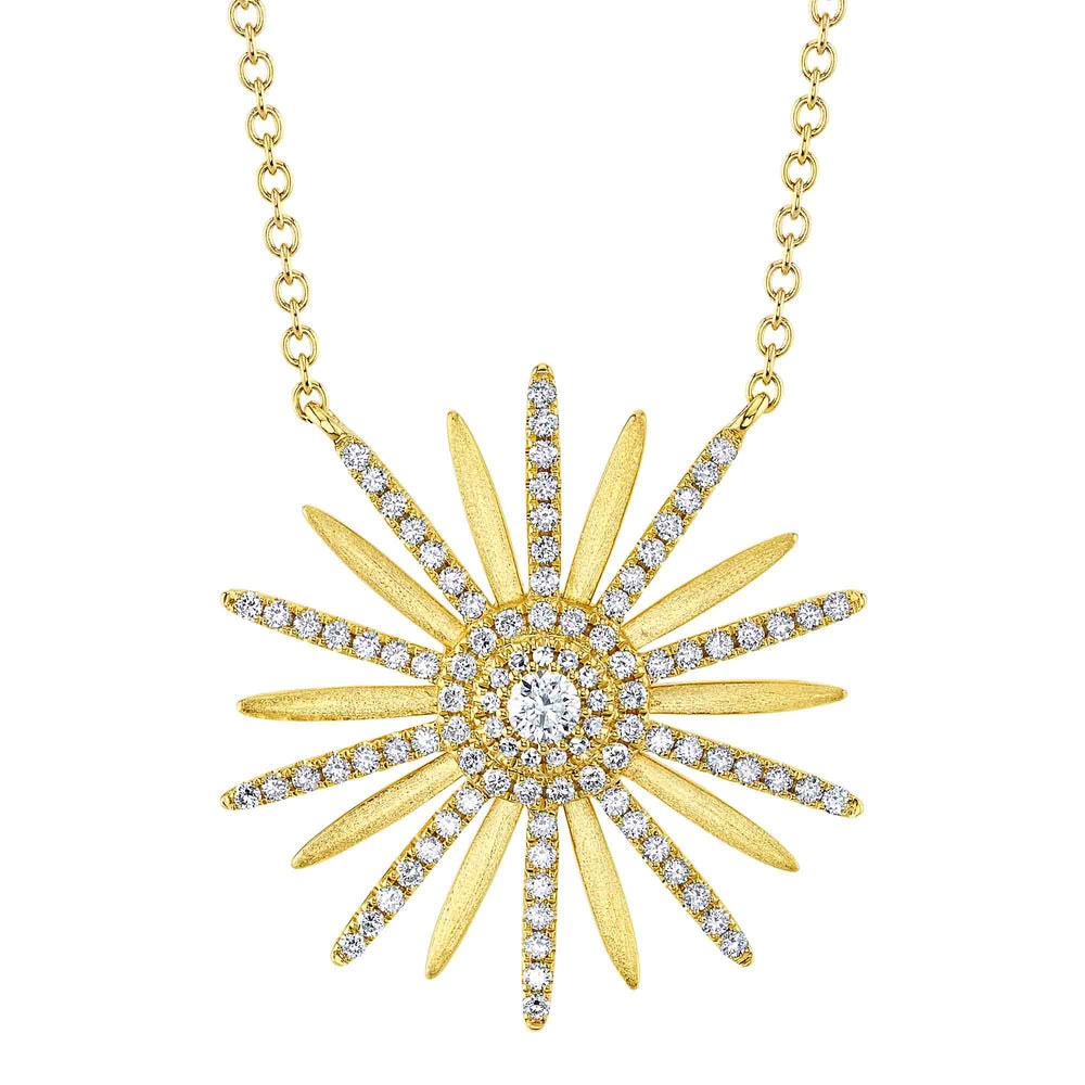 0.69Ct 14K Y/G Diamond Flower Matte Necklace