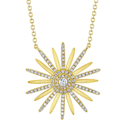 0.69Ct 14K Y/G Diamond Flower Matte Necklace