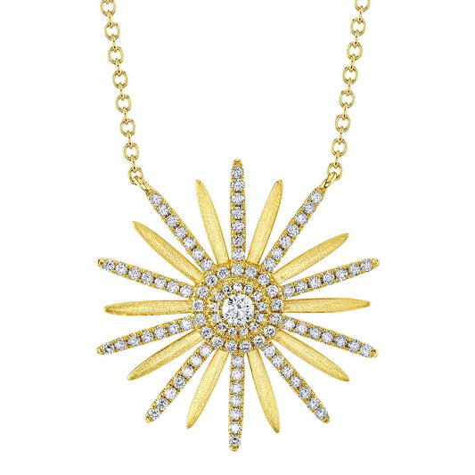 0.69Ct 14K Y/G Diamond Flower Matte Necklace