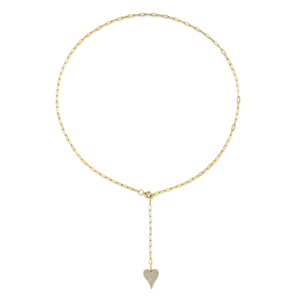 0.21Ct 14K Y/G Diamond Pave Heart Paper Clip Link Necklace