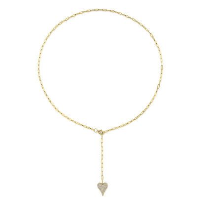 0.21Ct 14K Y/G Diamond Pave Heart Paper Clip Link Necklace
