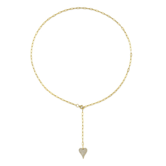 0.21Ct 14K Y/G Diamond Pave Heart Paper Clip Link Necklace