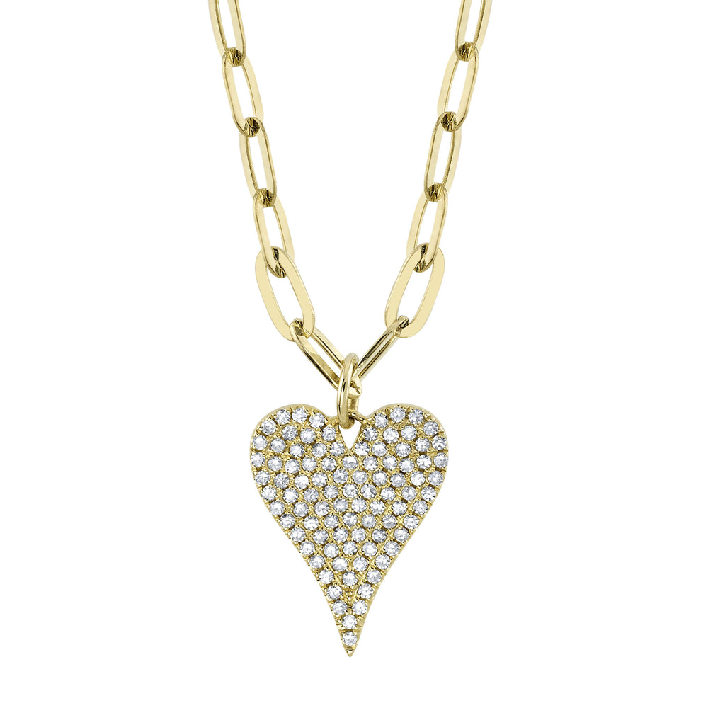 0.21Ct 14K Y/G Diamond Pave Heart Paper Clip Link Necklace