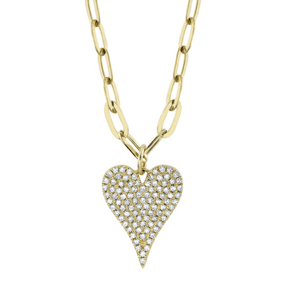 0.21Ct 14K Y/G Diamond Pave Heart Paper Clip Link Necklace