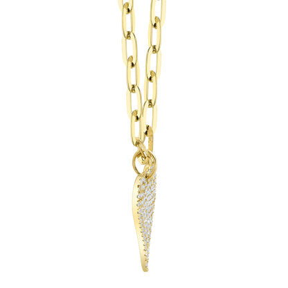 0.21Ct 14K Y/G Diamond Pave Heart Paper Clip Link Necklace