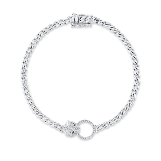 0.16Ct Diamond & 0.03Ct Emerald 14K W/G Panther Link Bracelet
