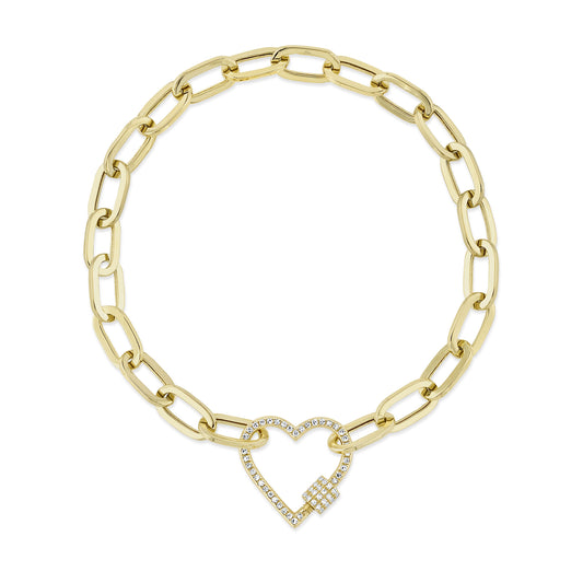 0.20Ct 14K Y/G Diamond Heart Paper Clip Link Bracelet