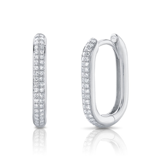 0.18Ct 14K W/G Diamond Oval Hoop Earring