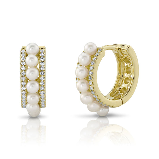 0.15Ct 14K Y/G Diamond & Cultured Pearl Huggie Earring