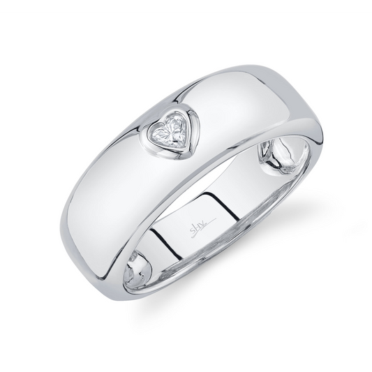 0.09Ct 14K W/G Diamond Heart Bezel Lady's Band