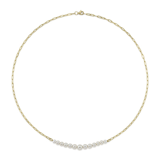 14K Y/G Cultured Pearl Paper Clip Link Necklace