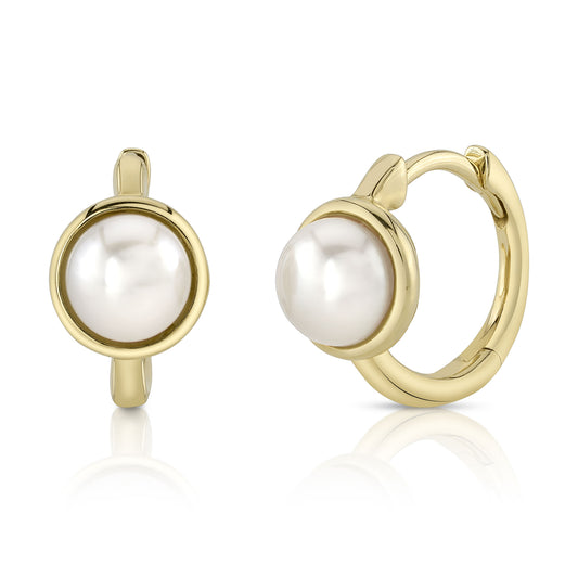 14K Y/G Cultured Pearl Huggie Earring