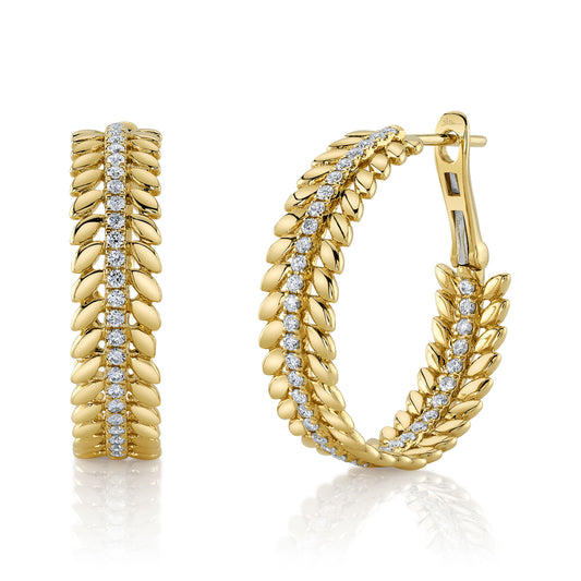 0.72Ct 14K Y/G Diamond Laurel Wreath Hoop Earring