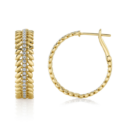 0.72Ct 14K Y/G Diamond Laurel Wreath Hoop Earring