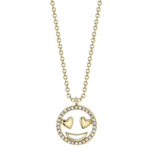 0.08Ct 14K Y/G Diamond Heart Eyes Emoji Necklace
