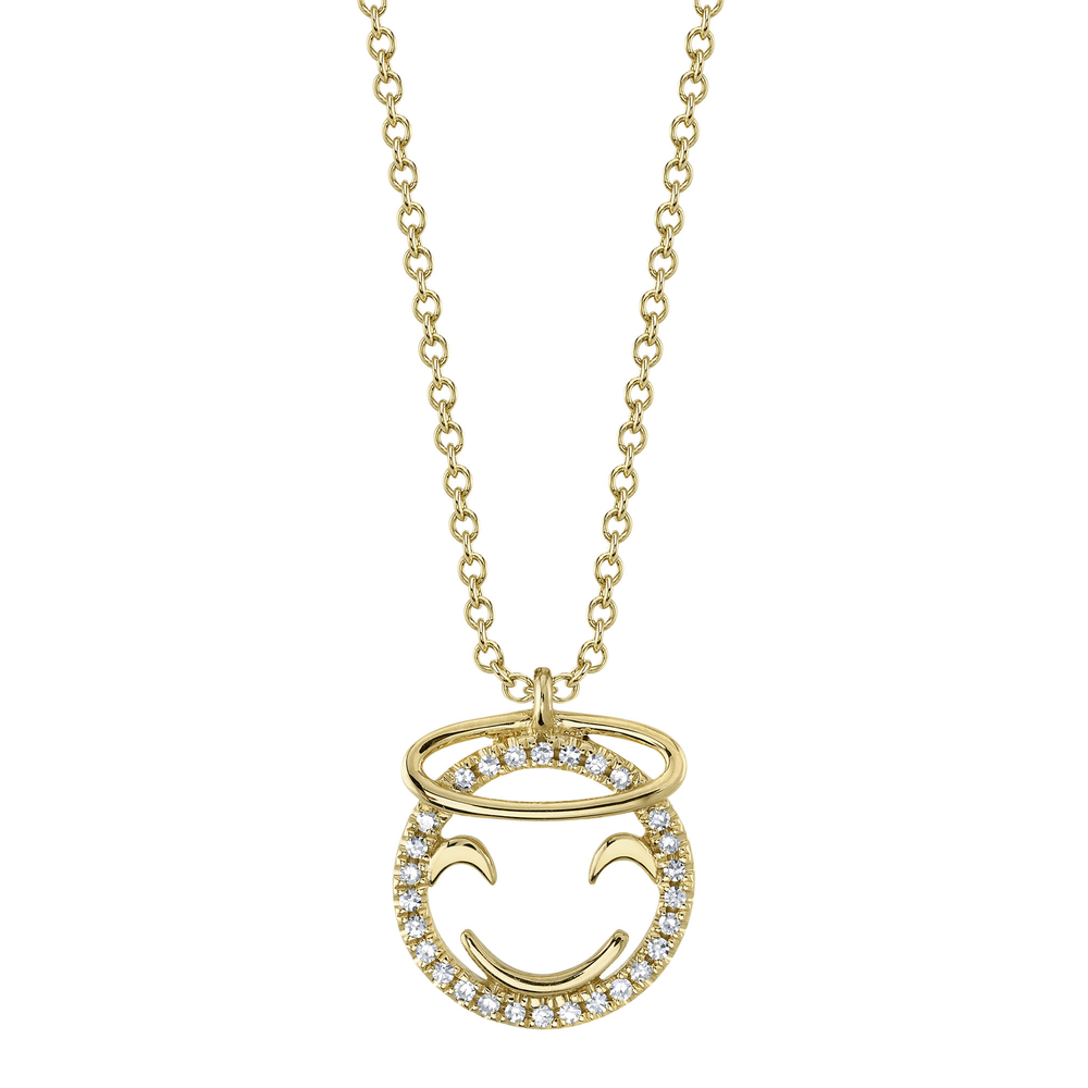 0.07Ct 14K Y/G Diamond Smiley Halo Emoji Necklace