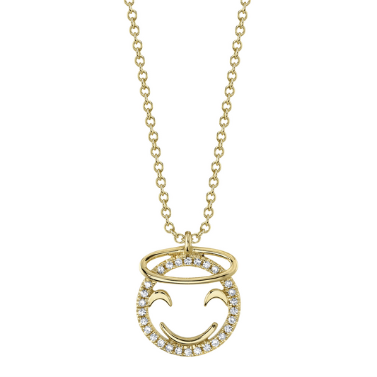 0.07Ct 14K Y/G Diamond Smiley Halo Emoji Necklace