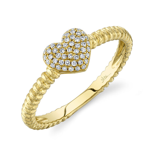 0.12Ct 14K Y/G Diamond Pave Ribbed Heart Ring