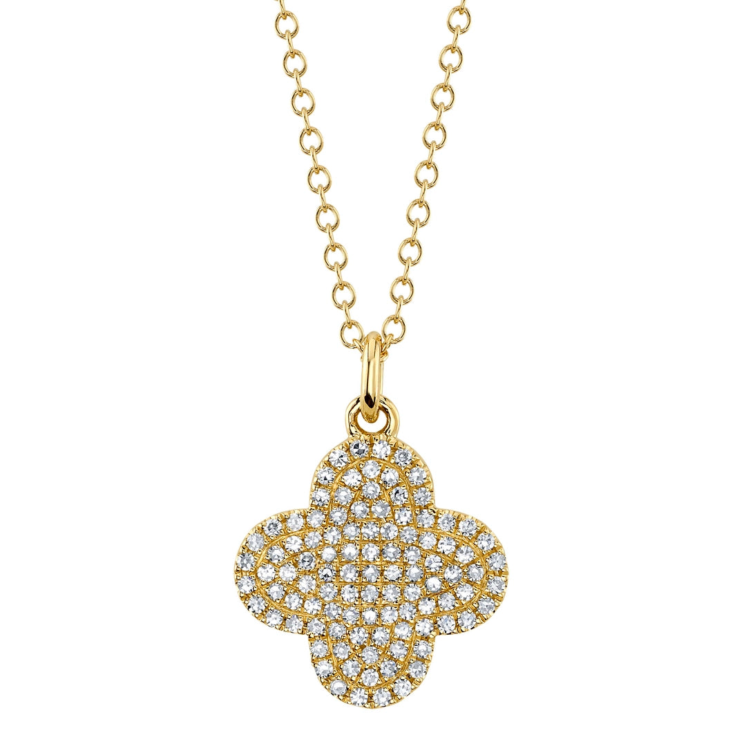 0.23Ct 14K Y/G Diamond Pave Clover Necklace