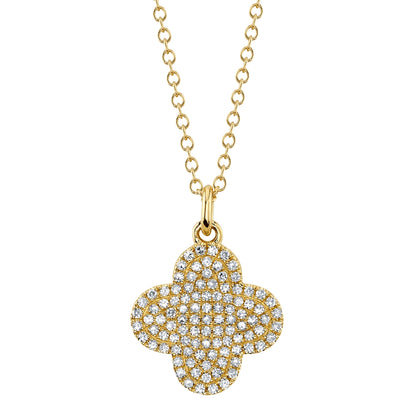 0.23Ct 14K Y/G Diamond Pave Clover Necklace