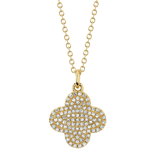 0.23Ct 14K Y/G Diamond Pave Clover Necklace
