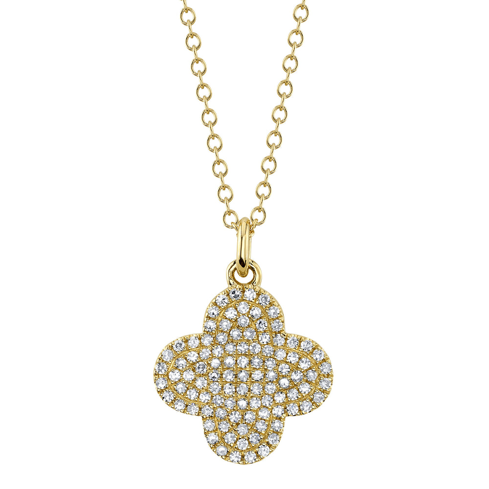 0.23Ct 14K Y/G Diamond Pave Clover Necklace