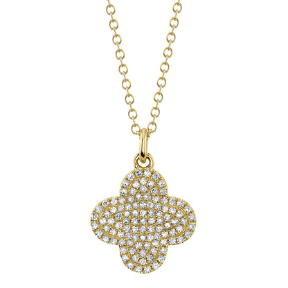 0.23Ct 14K Y/G Diamond Pave Clover Necklace