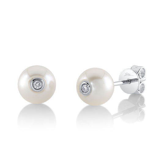 0.04Ct 14K W/G Diamond & Cultured Pearl Stud Earring